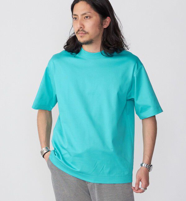 SHIPS「SHIPS: クルーネック ハイゲージ ダンボールニットTシャツ ライト」|Tシャツ・カットソー|スカイブルー