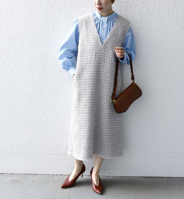 SHIPS any「SHIPS any: ツイード Aライン ジャンパースカート」|ワンピース|ブラック