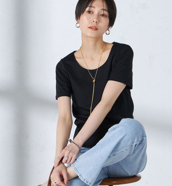 SHIPS for women「〈手洗い可能〉綿 SORONA クルーネック TEE◇」|Tシャツ・カットソー|ブラック