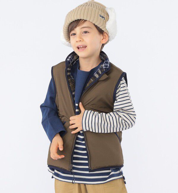 SHIPS KIDS「SHIPS KIDS:100～130cm /〈撥水/手洗い可能〉ボア リバーシブル ベスト」|ダウンベスト・ベスト|