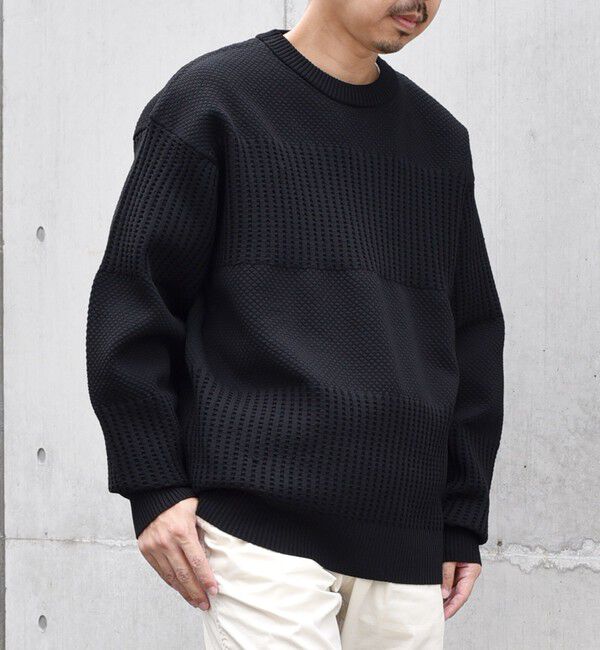 SHIPS any「SHIPS any: 〈手洗い可能〉ワッフル コンビ デザイン クルーネック ニット◇」|その他|ブラック