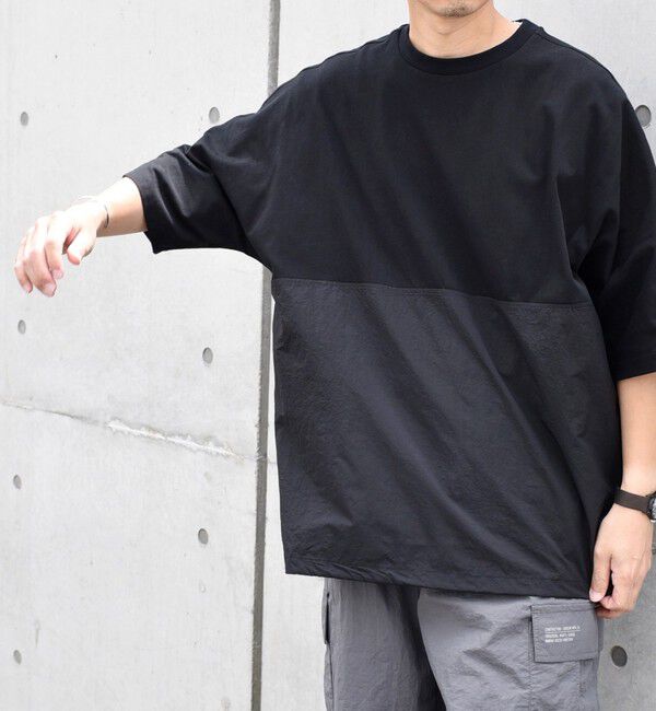 SHIPS any「SHIPS any: コットン / ナイロン コンビ スケアスリーブ スピンドル ワイド Tシャツ◇」|Tシャツ・カットソー|