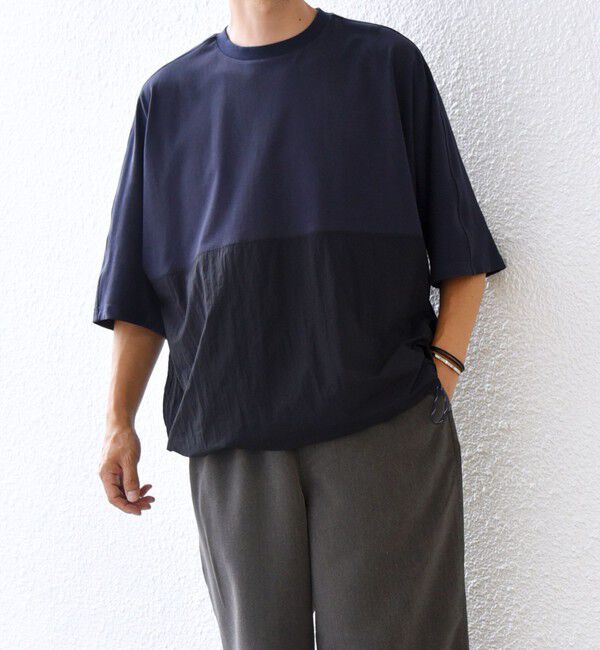 SHIPS any「SHIPS any: コットン / ナイロン コンビ スケアスリーブ スピンドル ワイド Tシャツ◇」|Tシャツ・カットソー|