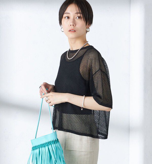 SHIPS for women「〈手洗い可能〉メッシュ編 半袖 ニット プルオーバー」|ニット・セーター|