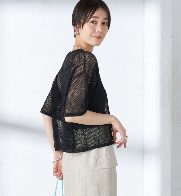 SHIPS for women「〈手洗い可能〉メッシュ編 半袖 ニット プルオーバー」|ニット・セーター|