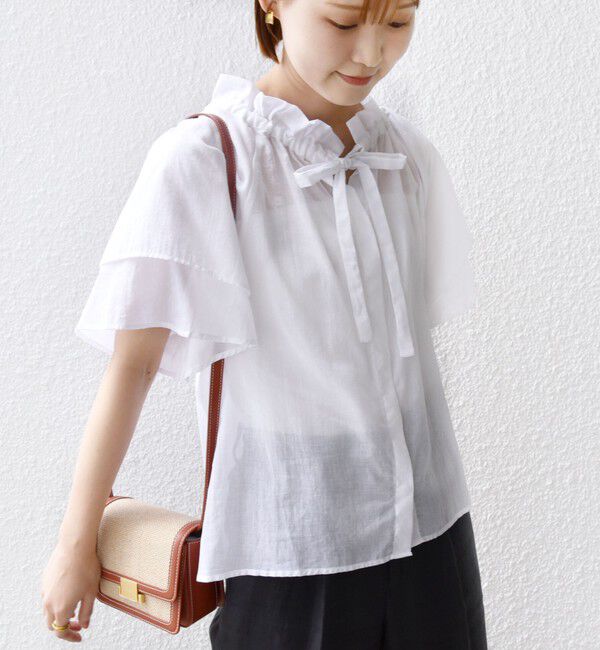 SHIPS for women「〈手洗い可能〉コットンボイル ネックギャザー ボウタイ ブラウス」|シャツ・ブラウス|