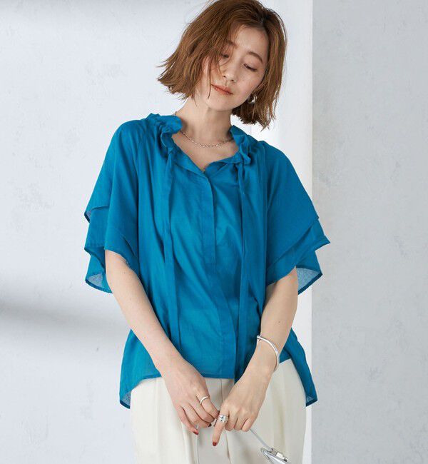 SHIPS for women「〈手洗い可能〉コットンボイル ネックギャザー ボウタイ ブラウス」|シャツ・ブラウス|