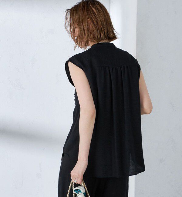 SHIPS for women「〈手洗い可能〉麻混 フロント フリル フレンチスリーブ ブラウス」|シャツ・ブラウス|