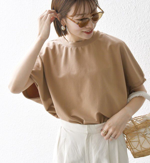 SHIPS any「《一部予約》【WEB限定】SHIPS any:〈洗濯機可能〉インレイ コクーン ショートスリーブ プルオーバー」|Tシャツ・カットソー|キャメル