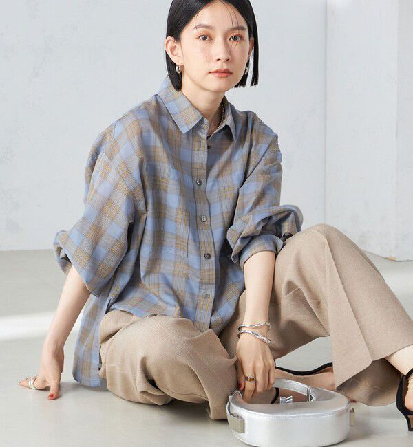 SHIPS for women「〈手洗い可能〉シアー チェック ロング スリーブ シャツ」|シャツ・ブラウス|ライトブルー