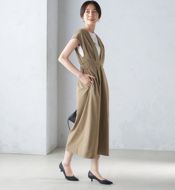 SHIPS for women「〈手洗い可能〉梳毛調 深V ノースリーブ ワンピース」|ワンピース|