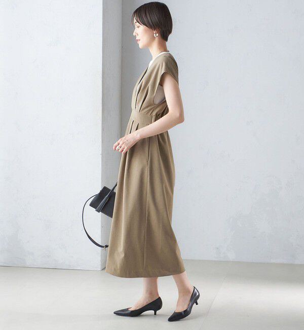 SHIPS for women「〈手洗い可能〉梳毛調 深V ノースリーブ ワンピース」|ワンピース|