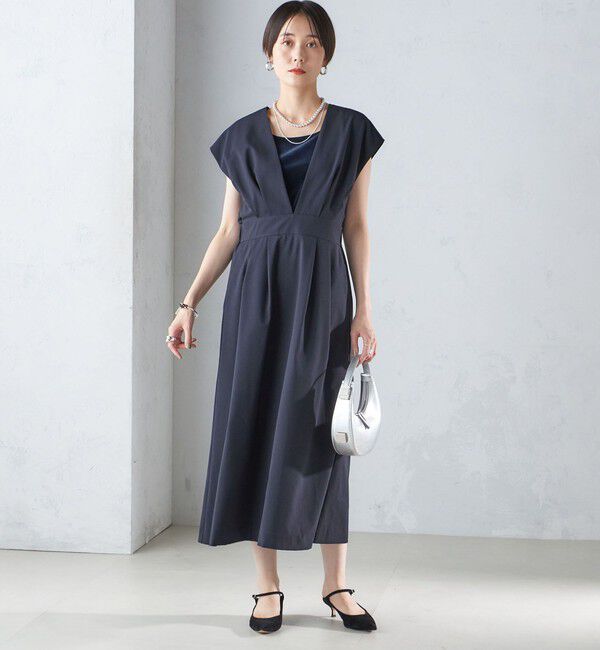 SHIPS for women「〈手洗い可能〉梳毛調 深V ノースリーブ ワンピース」|ワンピース|