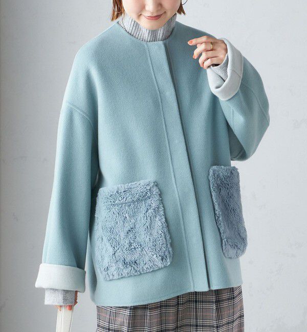 SHIPS for women「リバー ファー ポケット コート」|ノーカラーコート|