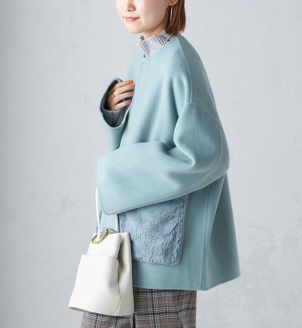 SHIPS for women「リバー ファー ポケット コート」|ノーカラーコート|