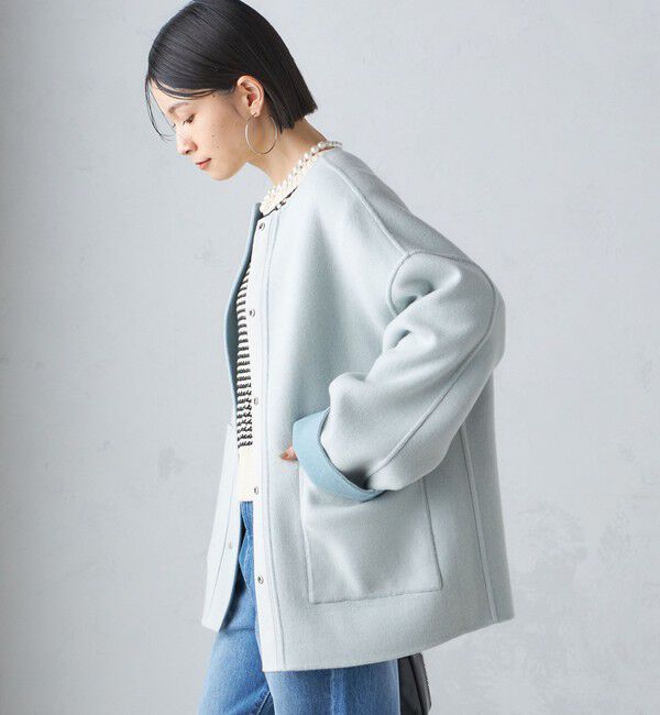 SHIPS for women「リバー ファー ポケット コート」|ノーカラーコート|