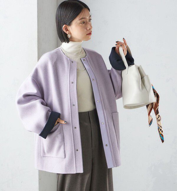 SHIPS for women「リバー ファー ポケット コート」|ノーカラーコート|