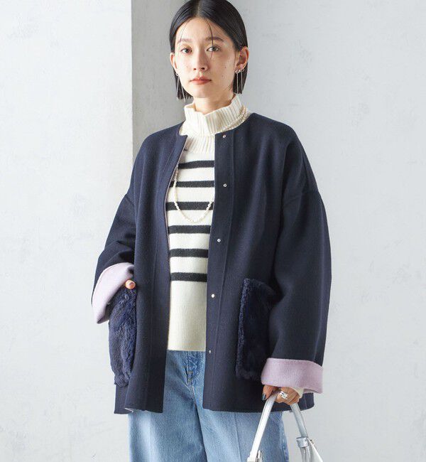 SHIPS for women「リバー ファー ポケット コート」|ノーカラーコート|