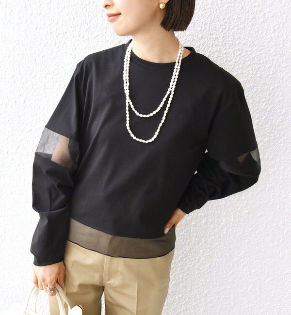 SHIPS for women「〈手洗い可能〉シアー コンビ プルオーバー ロング スリーブ」|Tシャツ・カットソー|