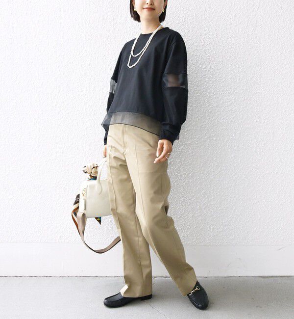 SHIPS for women「〈手洗い可能〉シアー コンビ プルオーバー ロング スリーブ」|Tシャツ・カットソー|