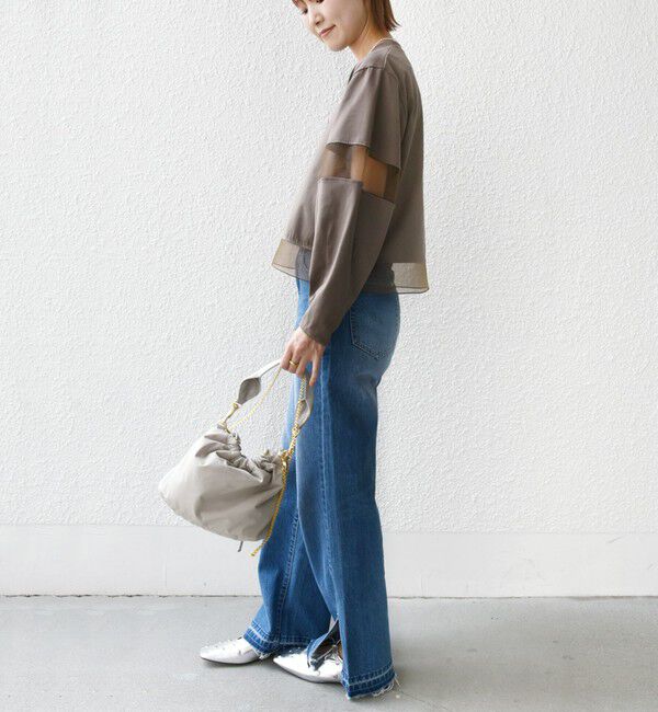 SHIPS for women「〈手洗い可能〉シアー コンビ プルオーバー ロング スリーブ」|Tシャツ・カットソー|