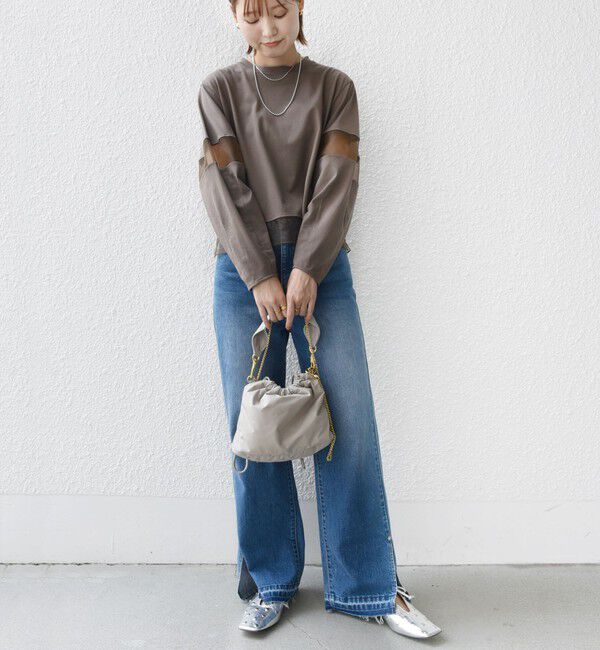 SHIPS for women「〈手洗い可能〉シアー コンビ プルオーバー ロング スリーブ」|Tシャツ・カットソー|