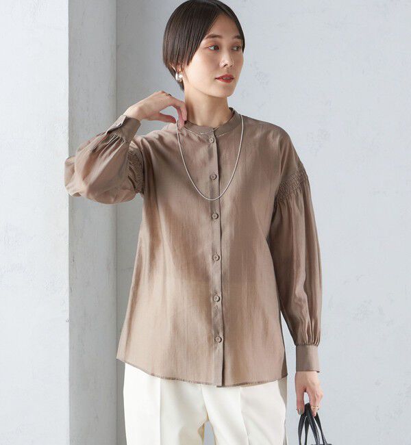 SHIPS for women「〈手洗い可能〉バンドカラー 袖 シャーリング ブラウス」|シャツ・ブラウス|