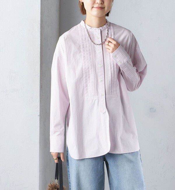 SHIPS for women「〈洗濯機可能〉ピンタック バンド カラー シャツ」|シャツ・ブラウス|ライトピンク