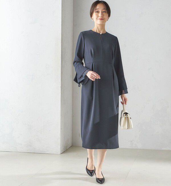 SHIPS for women「重ね着 デザイン ダブル クロス ワンピース（セレモニー対応可）」|ワンピース|ネイビー