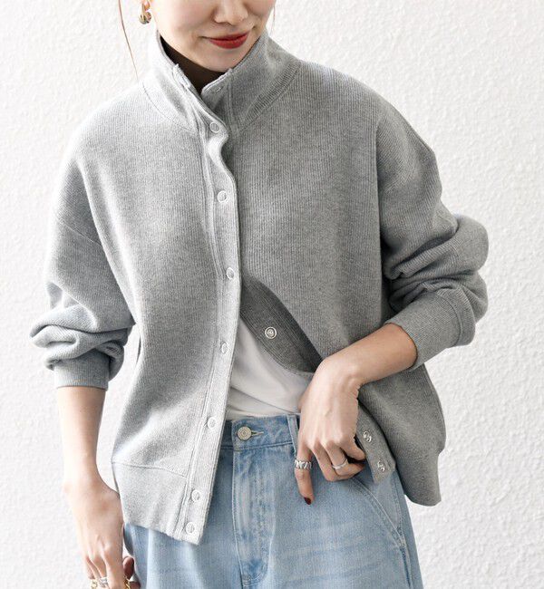 SHIPS any「SHIPS any:〈手洗い可能〉サカリバ スナップ スタンドカラー ブルゾン カットソー」|Tシャツ・カットソー|グレー