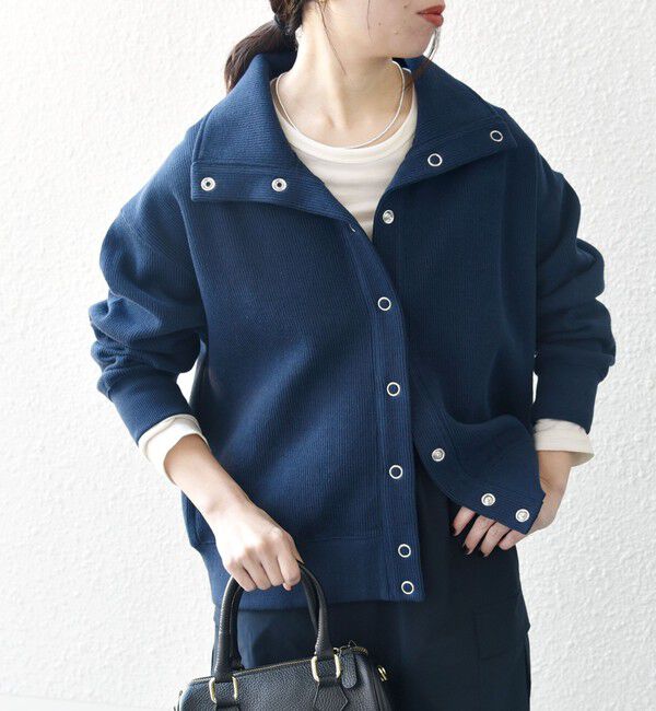 SHIPS any「SHIPS any:〈手洗い可能〉サカリバ スナップ スタンドカラー ブルゾン カットソー」|Tシャツ・カットソー|