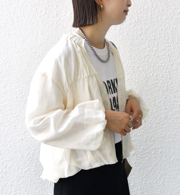 SHIPS for women「〈手洗い可能〉バック ギャザー リネン ジップ ブルゾン」|ブルゾン・スタジャン|