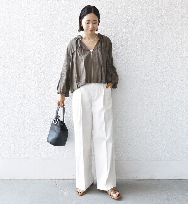 SHIPS for women「〈手洗い可能〉バック ギャザー リネン ジップ ブルゾン」|ブルゾン・スタジャン|