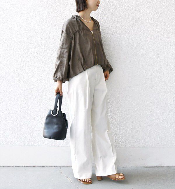 SHIPS for women「〈手洗い可能〉バック ギャザー リネン ジップ ブルゾン」|ブルゾン・スタジャン|