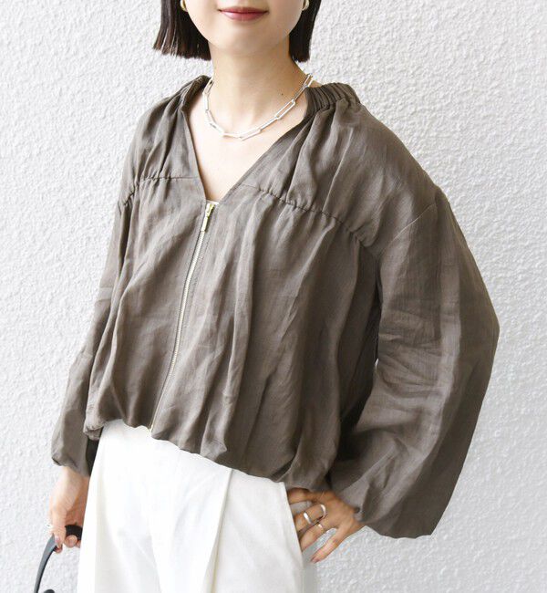 SHIPS for women「〈手洗い可能〉バック ギャザー リネン ジップ ブルゾン」|ブルゾン・スタジャン|