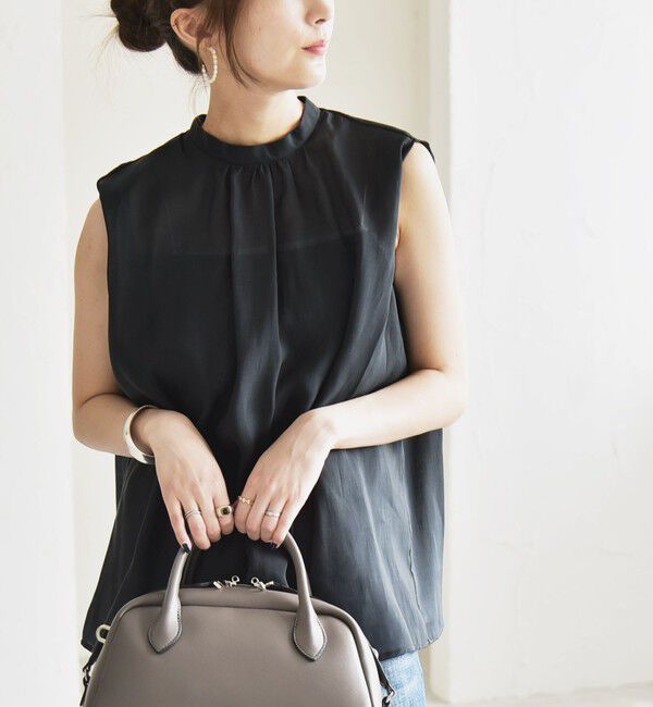 quaranciel「quaranciel:〈洗濯機可能〉シアー ハイネック ノースリーブ ギャザー ブラウス」|シャツ・ブラウス|