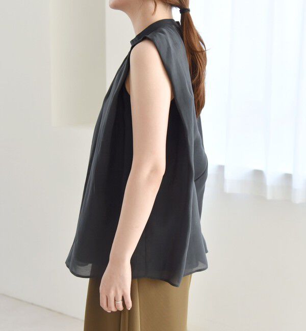 quaranciel「quaranciel:〈洗濯機可能〉シアー ハイネック ノースリーブ ギャザー ブラウス」|シャツ・ブラウス|