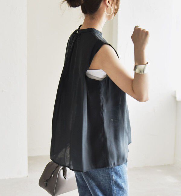 quaranciel「quaranciel:〈洗濯機可能〉シアー ハイネック ノースリーブ ギャザー ブラウス」|シャツ・ブラウス|