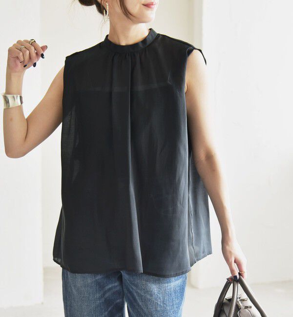 quaranciel「quaranciel:〈洗濯機可能〉シアー ハイネック ノースリーブ ギャザー ブラウス」|シャツ・ブラウス|