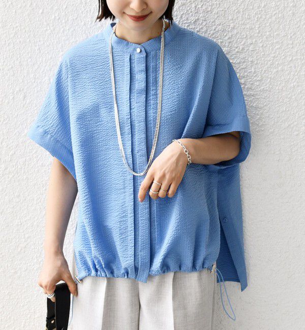 SHIPS for women「〈手洗い可能〉サッカー 裾 ドロスト ドルマン ブラウス」|シャツ・ブラウス|スカイブルー