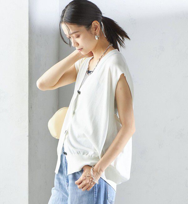 SHIPS for women「〈接触冷感 / 手洗い可能〉アイスコットン フレンチ スリーブ ジレ カーディガン」|ベスト・ジレ|