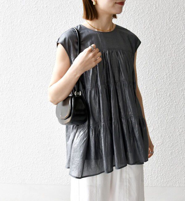 SHIPS any「SHIPS any:〈手洗い可能〉箔 ティアード レースアップ フレンチスリーブ ブラウス」|シャツ・ブラウス|