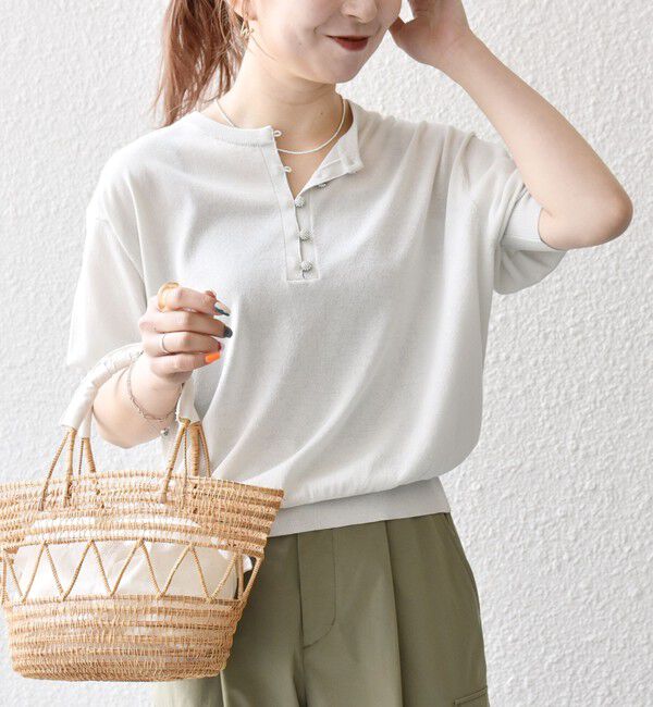 SHIPS any「《一部予約》SHIPS any:〈接触冷感/手洗い可能〉ビジュー ヘンリーネック ニット プルオーバー」|ニット・セーター|