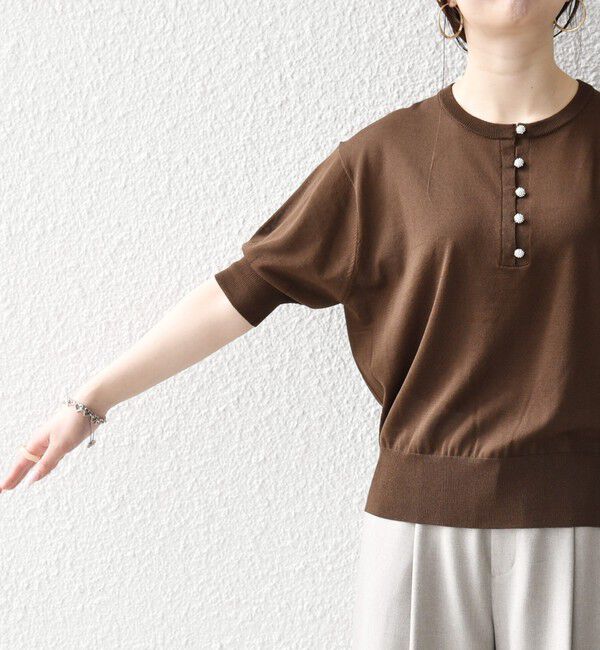 SHIPS any「《一部予約》SHIPS any:〈接触冷感/手洗い可能〉ビジュー ヘンリーネック ニット プルオーバー」|ニット・セーター|