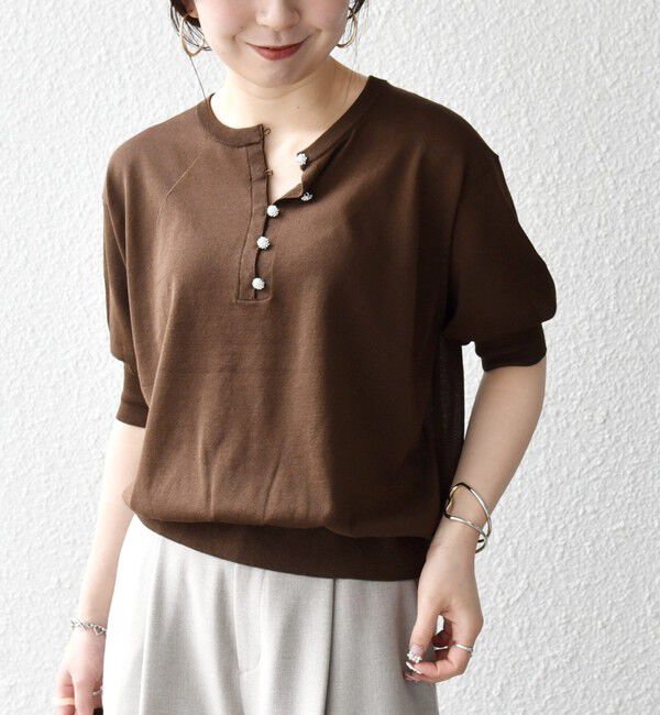 SHIPS any「《一部予約》SHIPS any:〈接触冷感/手洗い可能〉ビジュー ヘンリーネック ニット プルオーバー」|ニット・セーター|