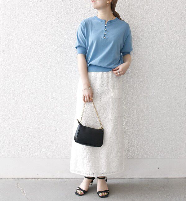 SHIPS any「《一部予約》SHIPS any:〈接触冷感/手洗い可能〉ビジュー ヘンリーネック ニット プルオーバー」|ニット・セーター|