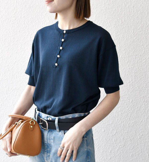 SHIPS any「《一部予約》SHIPS any:〈接触冷感/手洗い可能〉ビジュー ヘンリーネック ニット プルオーバー」|ニット・セーター|