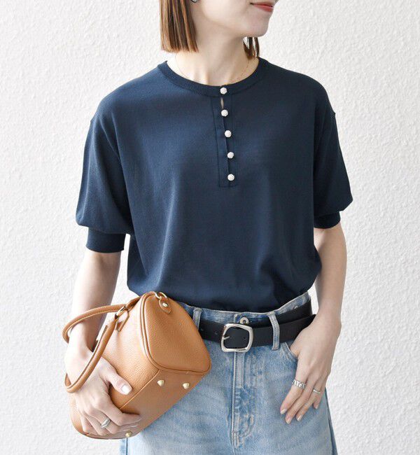 SHIPS any「《一部予約》SHIPS any:〈接触冷感/手洗い可能〉ビジュー ヘンリーネック ニット プルオーバー」|ニット・セーター|