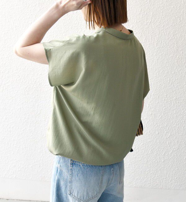 SHIPS any「SHIPS any:〈洗濯機可能〉グロッシー ドロスト バンドカラー フレンチ シャツ」|シャツ・ブラウス|