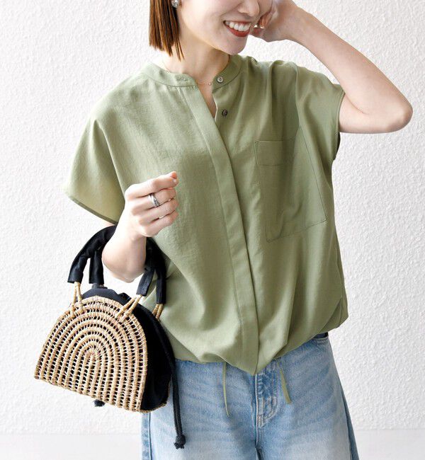 SHIPS any「SHIPS any:〈洗濯機可能〉グロッシー ドロスト バンドカラー フレンチ シャツ」|シャツ・ブラウス|